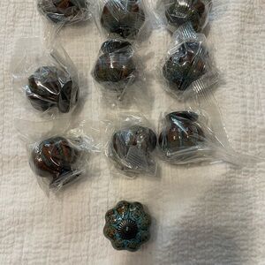 Set of 10 Decorative Knobs with Blue and Brown Design